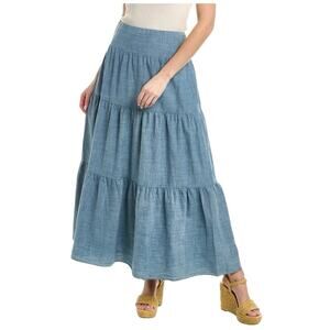NEW J.McLaughlin Ophelia Skirt SIZE M Light Denim Blue Tiered Maxi 100% Cotton